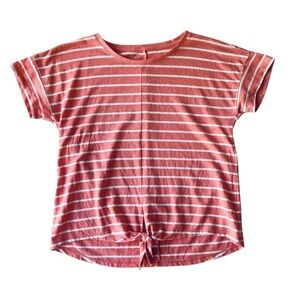 Talbots Coral/White Stripe Front Tie Tee